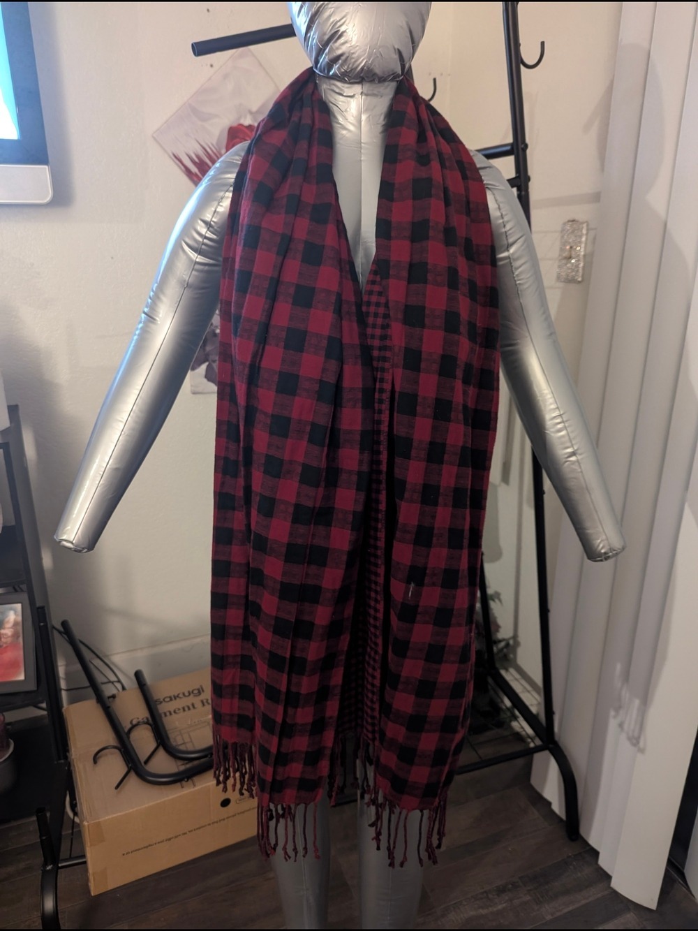 Mossimo Supply - Co: Red and Black Buffalo Plaid Fringe Scarf Wrap